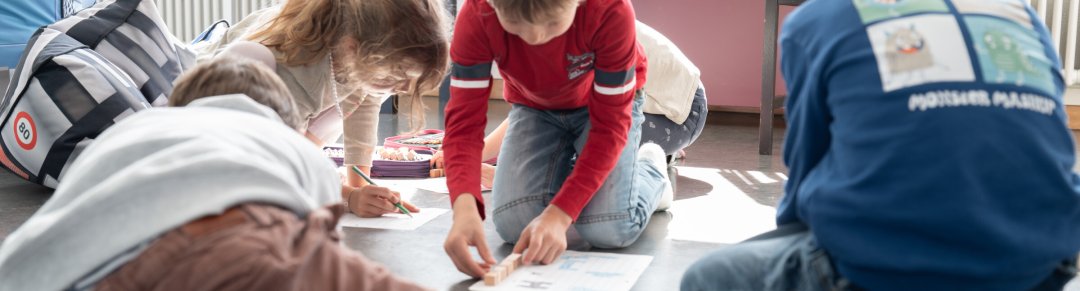 Children in the school gymnasium