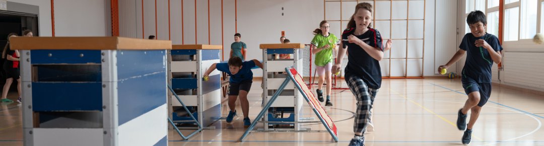 Children in the school gymnasium