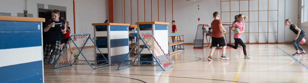 Children in the school gymnasium