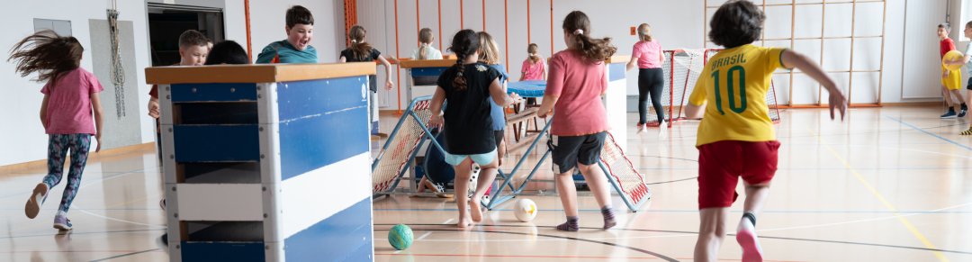 Children in the school gymnasium